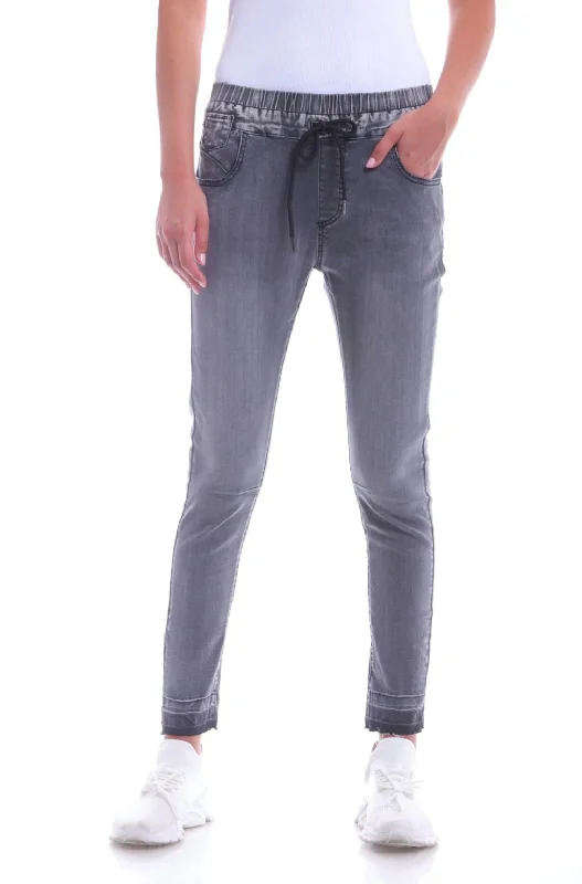 drape leg pants -Denim Jogger Pants In Washed Black