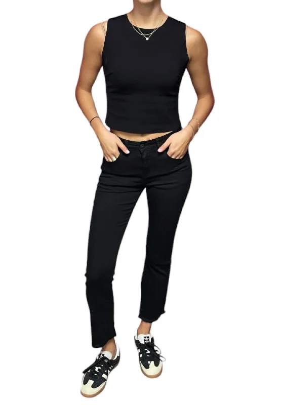 mauve cropped pants -Devi Cropped Boot Leg Jean In Black