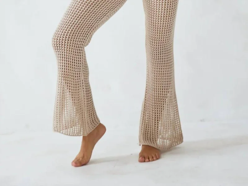 stitched trim pants -Eliza Crochet Pants In Beige