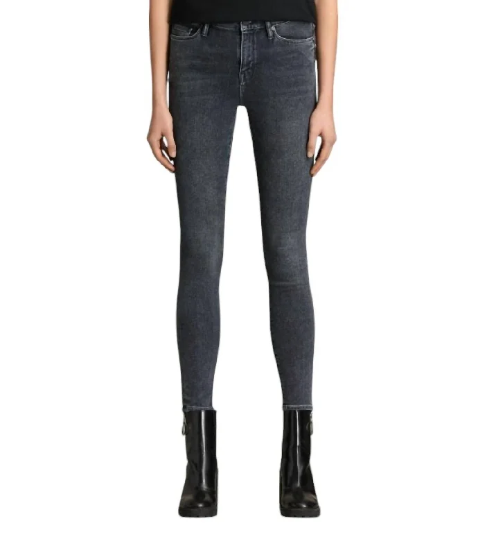 gathered hem pants -Eve Stretch Denim Skinny Jeans In Raven Black