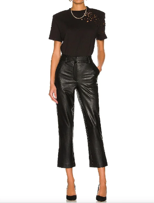 seed twill pants -Faux Leather 7/8 Trouser In Black