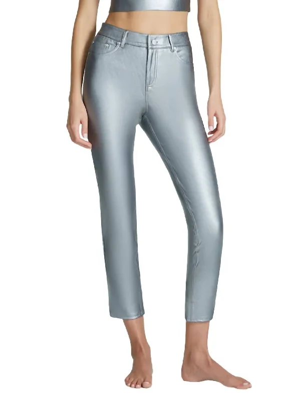 tunic check pants -Faux Leather Five Pocket Pant In Platinum