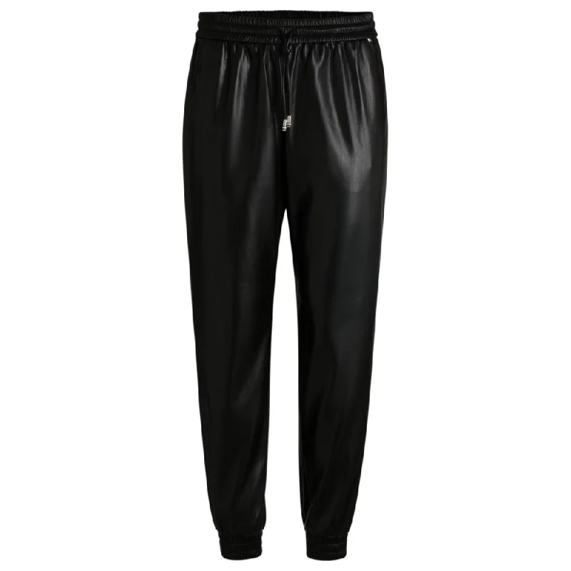 sweat-resistant pants -Faux-leather trousers with drawcord waist