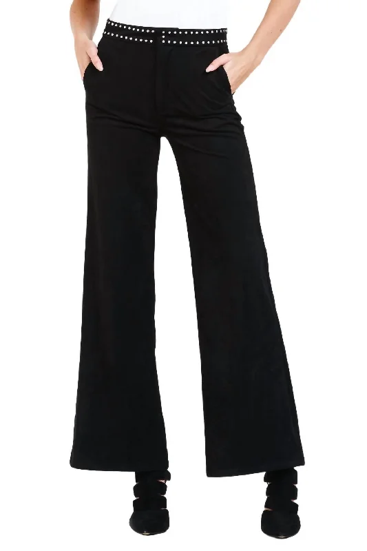 loose utility pants -Fiona Lee Wide Leg Jeans In Black Suede