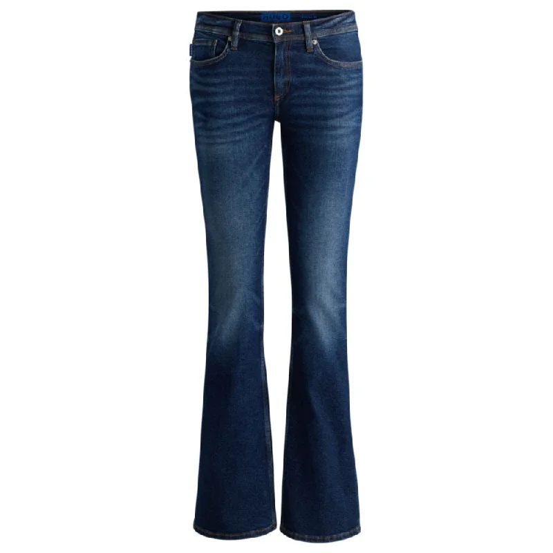 natural fiber pants -Flared low-rise jeans in dark-blue stretch denim