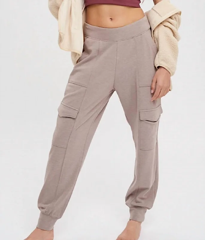 breezy beach pants -Fleece Cargo Joggers In Mink