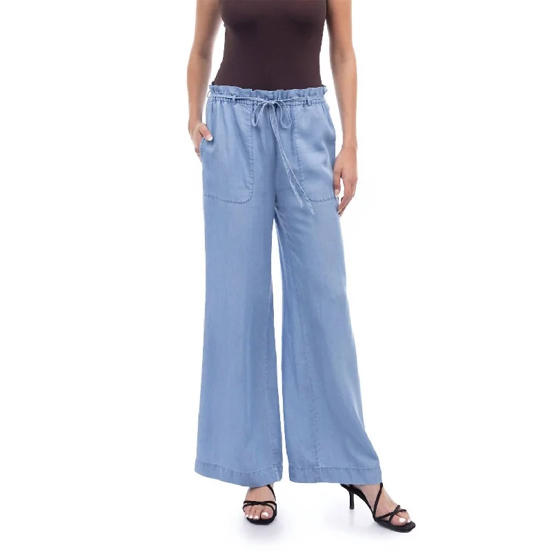 onyx black pants -Frill Tie Waist Pants In Medium Blue