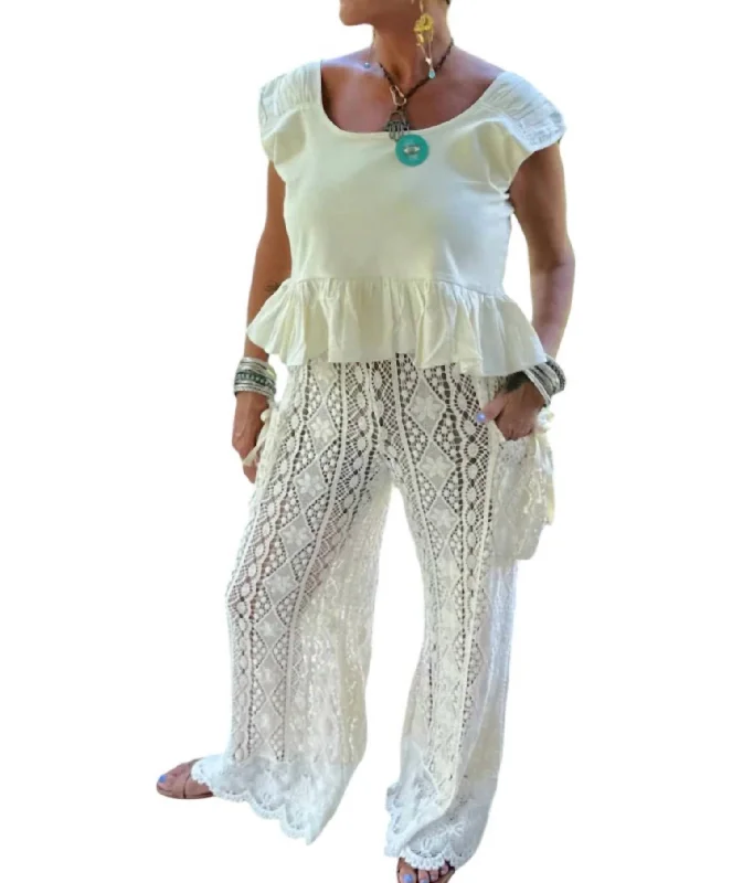 contrast trim pants -Golden Sun Lace Pants In White