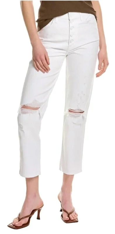 flap patch pants -Hi-Waist Button Fly Cropped Straight Jeans In White