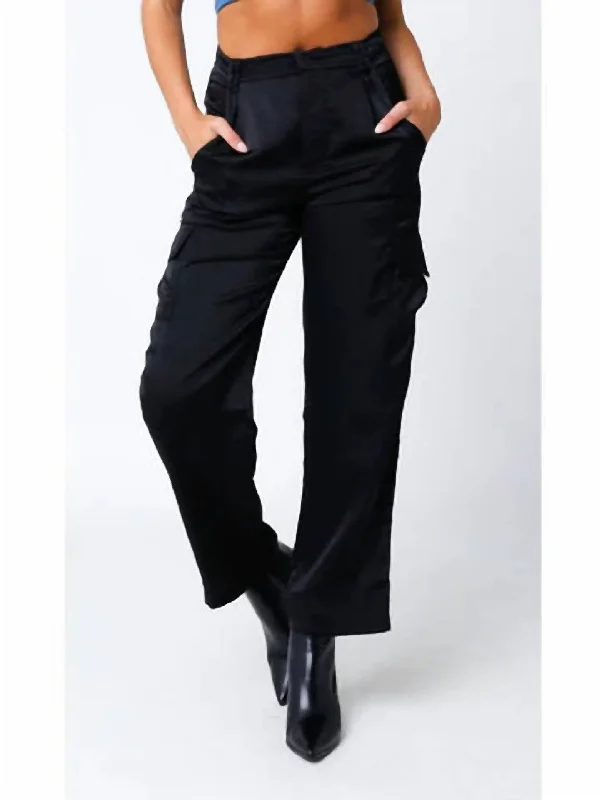 nickel stripe pants -High Life Satin Cargo Pants In Black