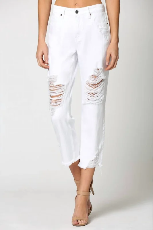 club stripe pants -High-Rise Bailey Boyfriend Jeans In White