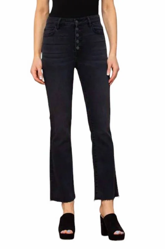 goldenrod pants -High Rise Basic Cropped Flare Jeans In Black