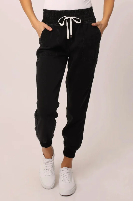 curvy check pants -Jacey High Rise Jogger Pants In Black