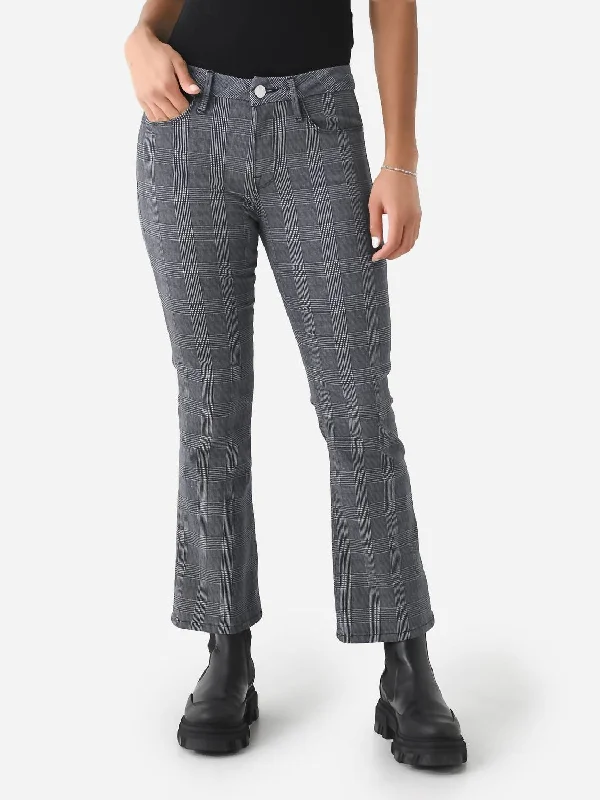 rose trim pants -Le Crop Mini Boot Plaid Jean In Noir Multi