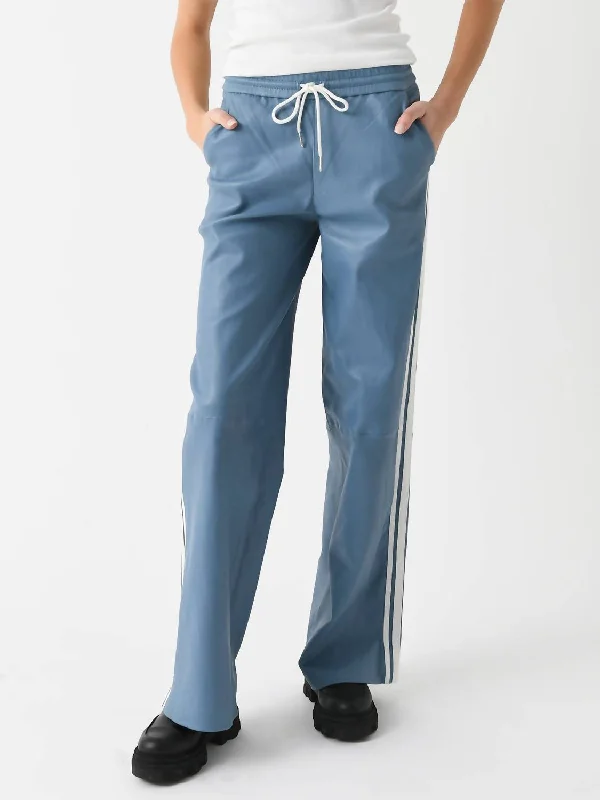 pair graphic pants -Leather Athletic Drawstring Pant In Chambray/white