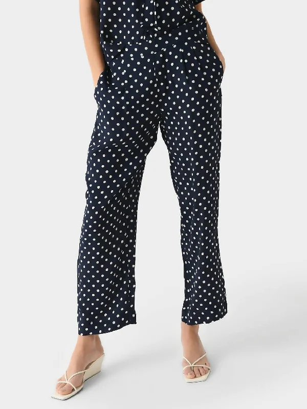 crisp stretch pants -Leigh Pant In Navy Polka Dot