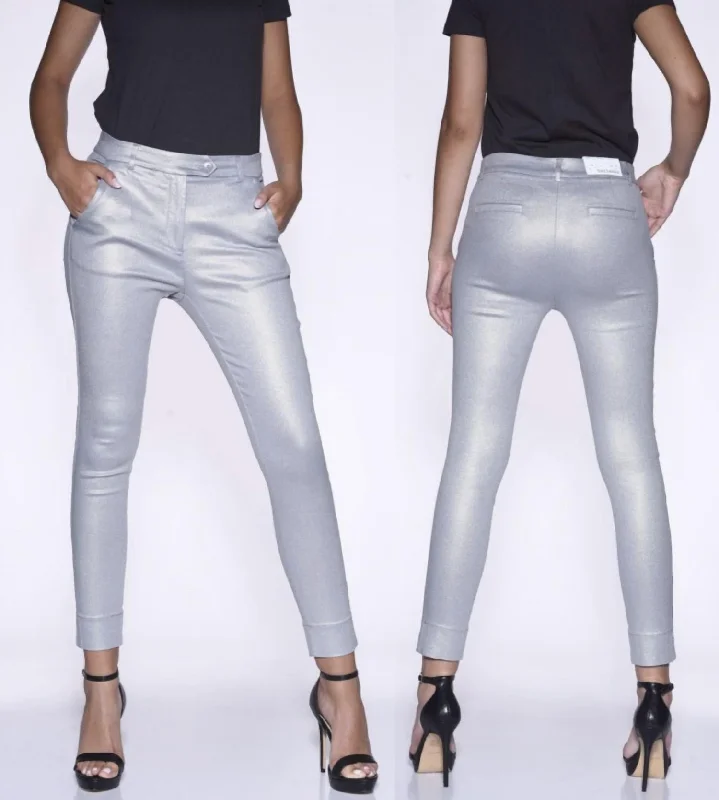 indigo bold pants -Lively Coated Trouser Pant In Silver