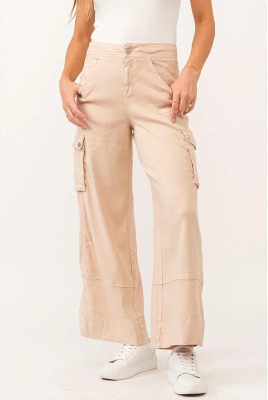 airy utility pants -Marvin Wide Leg Cargo Soft Seashell Pants In Orange