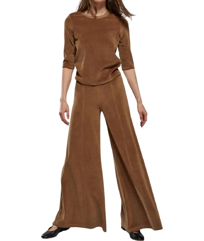 slim stretch pants -Megalow Palazzo Pants In Saddle