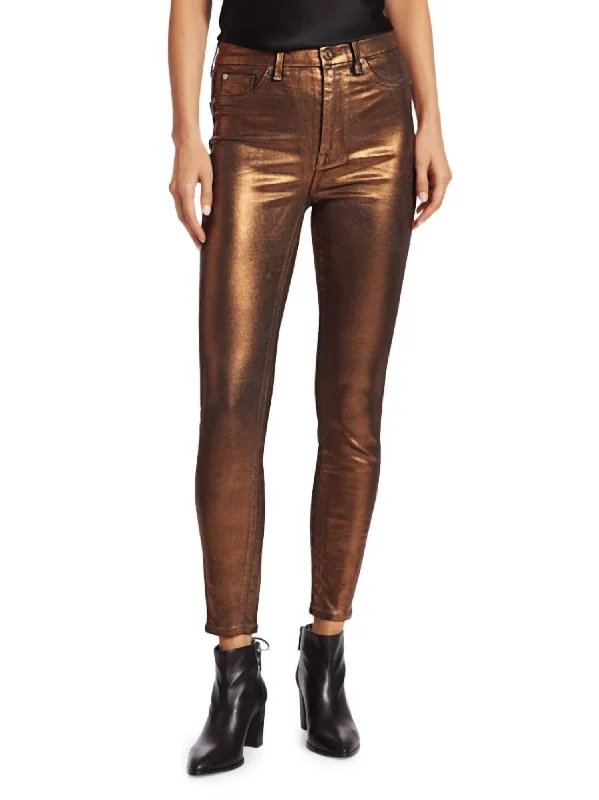 sharp pattern pants -Metallic Coated Jeans In Bronze