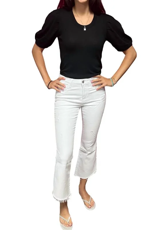 steel grey pants -Mid Rise Crop Flare Jean With Side Slit In White