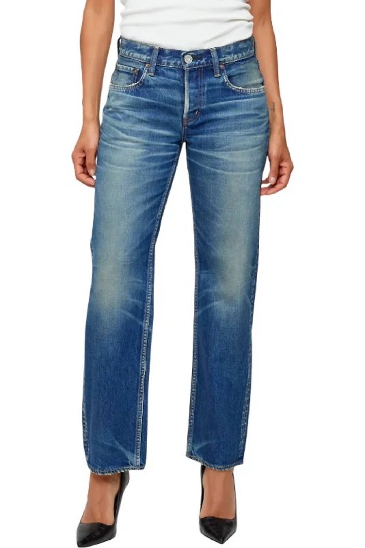 elbow length pants -Minneola Low Rise Straight Jeans In Dark Blue