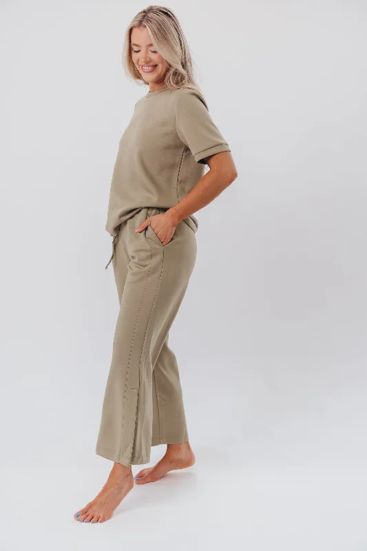 pistachio weave pants -Pam Butter Modal Wide Leg Pants with Side Binding from P. CILL in Light Olive