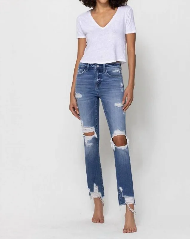 ultramarine pants -Pamela Mid Rise Slim Crop Straight Jeans In Blue