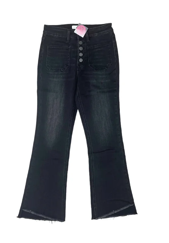 sleeveless stretch pants -Patch Pocket Step Hem Flare Jean In Black