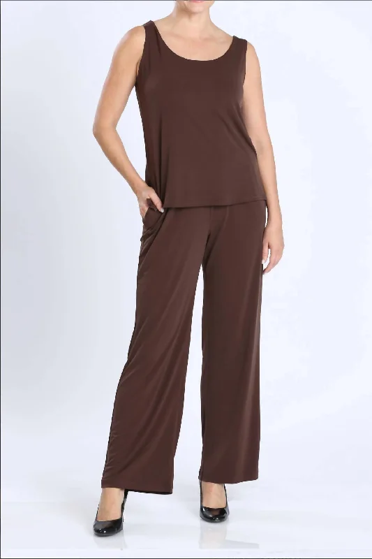 clean trim pants -Perfect Match Set In Brown