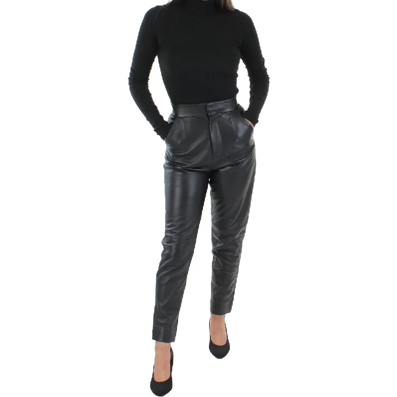 luxury twill pants -Philomenia Womens Faux Leather High Rise Trouser Pants