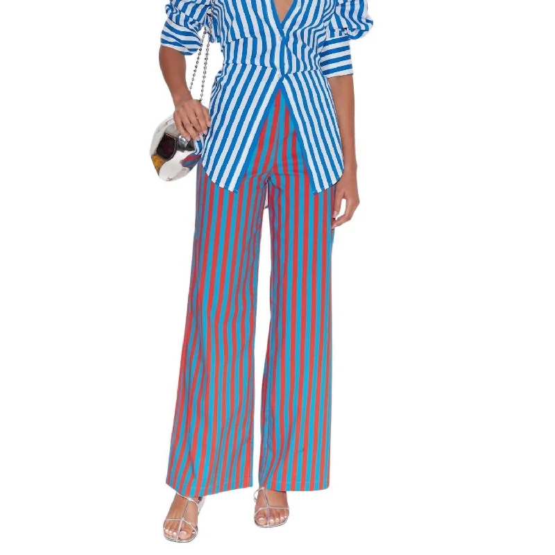 ruby stretch pants -Pia Striped Poplin Pants In Blue/paprika Stripe