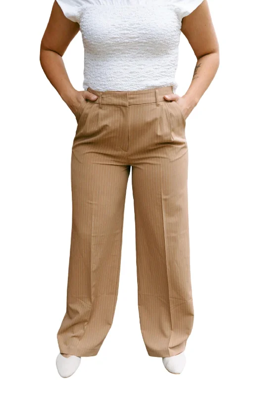 chevron trim pants -Pinstripe Trousers In Tan