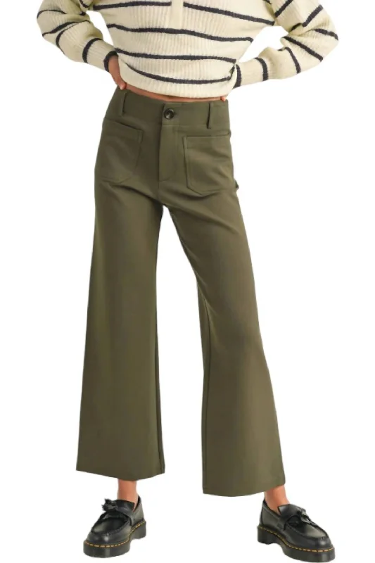 tangerine pants -Ponte Crop Pants In Olive