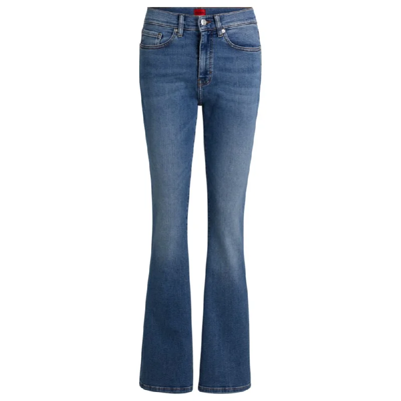 club night pants -Skinny-fit flared jeans in blue super-stretch denim