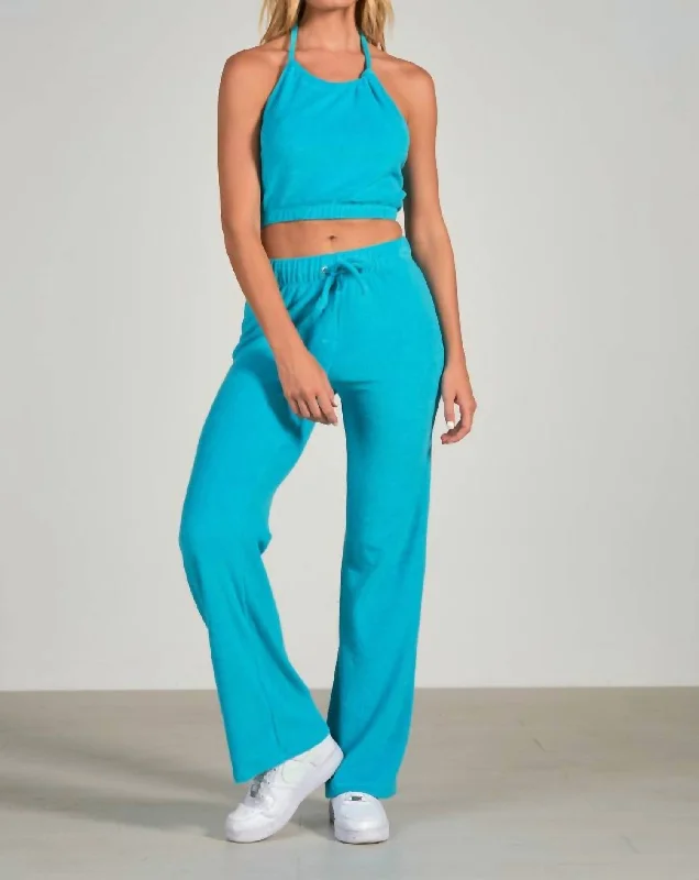 diagonal weave pants -Summer Bright Drawstring Pant In Turquiose