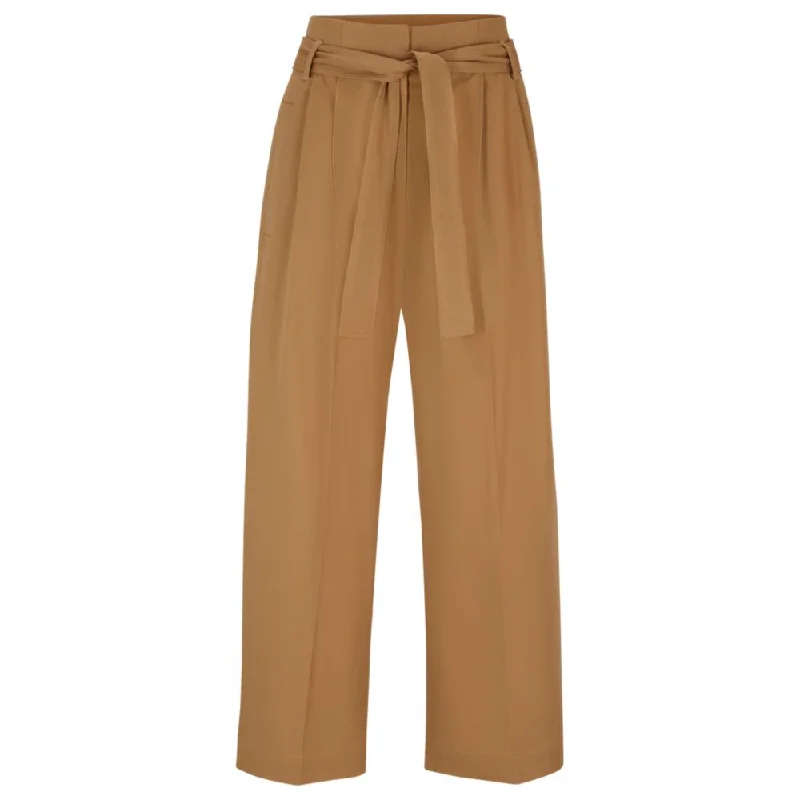 boat cut pants -Tapered-fit wide-leg trousers with fabric belt