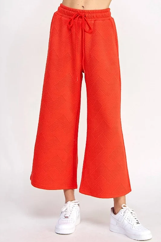 puff pattern pants -Textured Cropped Wide Pant In Orange