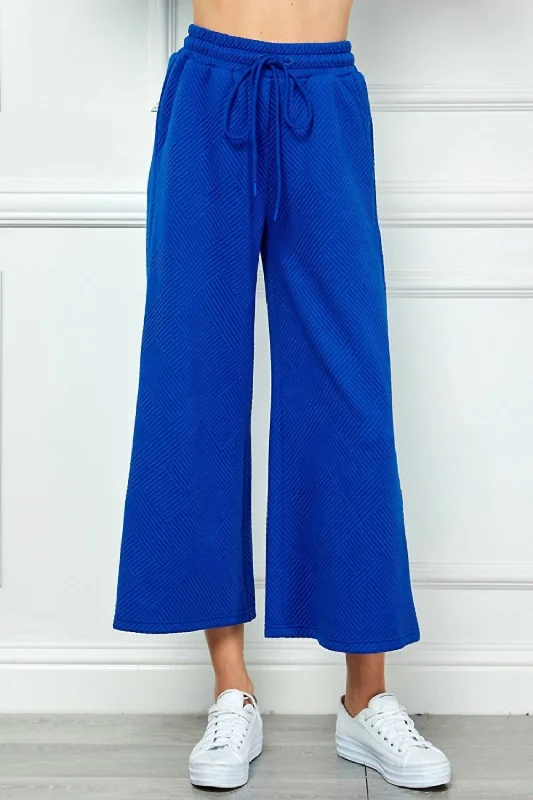 swing trim pants -Textured Cropped Wide Pant In Royal Blue