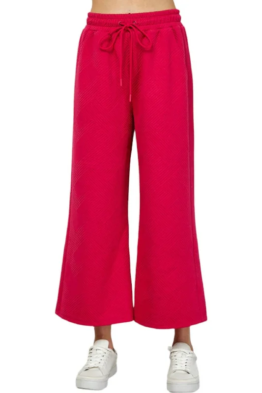 ruby relaxed pants -Textured Soft Cropped Wide Pants In Barbie Pink