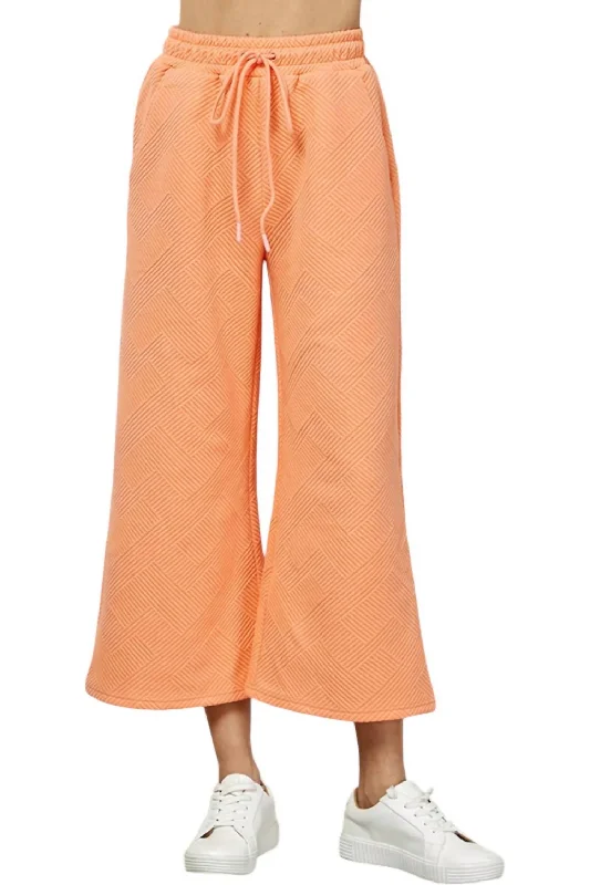 fluid weave pants -Textured Soft Cropped Wide Pants In Peach