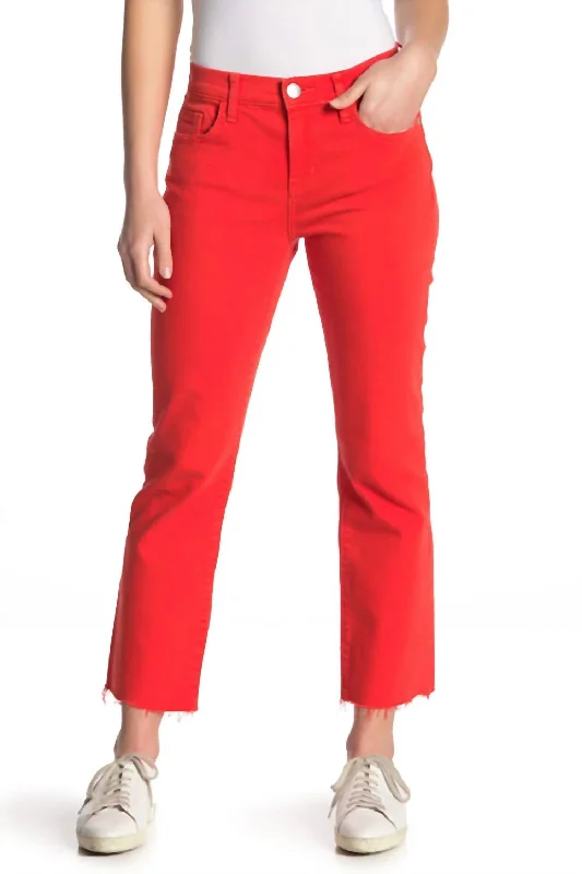 maternity check pants -The Kick Flare Crop High Waist Jean In Fiery Red