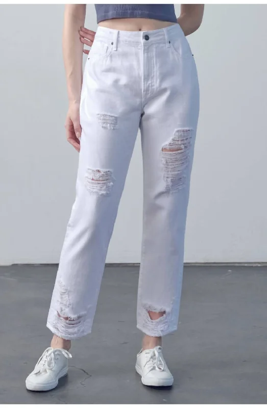 tonal stretch pants -Tracey High Rise Straight Jean In White