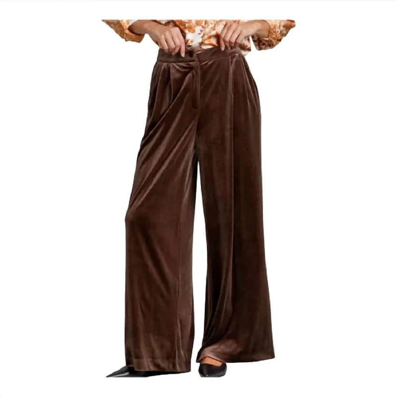 berry performance pants -Velvet Wide Leg Pants In Brown