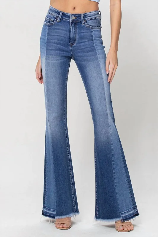 chalk white pants -Vivian High Rise Contrast Panel Flare Jeans In Blue