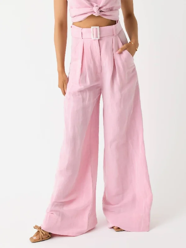 orchid stripe pants -Wide Leg Pleated Pant In Pink Viscose Linen