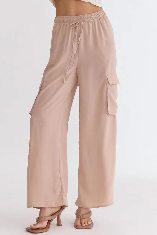 desert camo pants -Women's Wide Leg Cargo Pants In Light Taupe